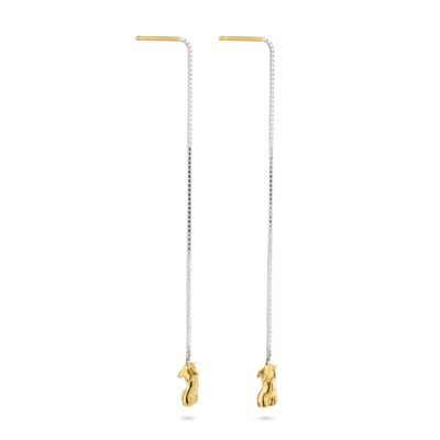 threaded chain drop earrings, silver and 18ct yellow gold with female figure, Scarlet Hoops Jewellery bespoke handmade Lara Stafford Deitsch