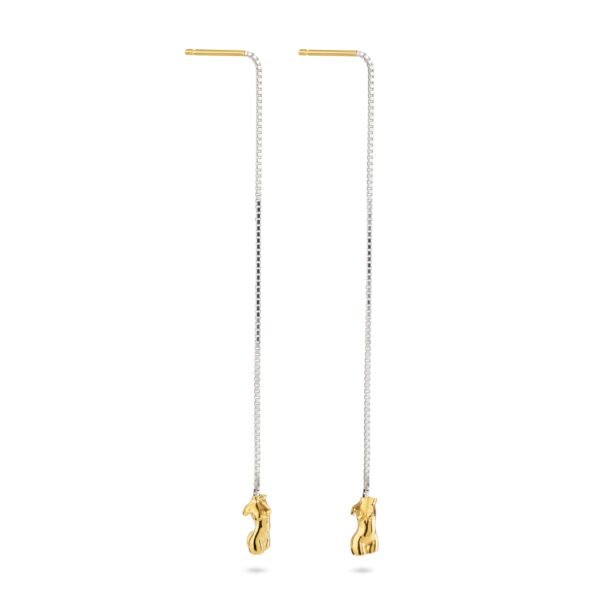 threaded chain drop earrings, silver and 18ct yellow gold with female figure, Scarlet Hoops Jewellery bespoke handmade Lara Stafford Deitsch