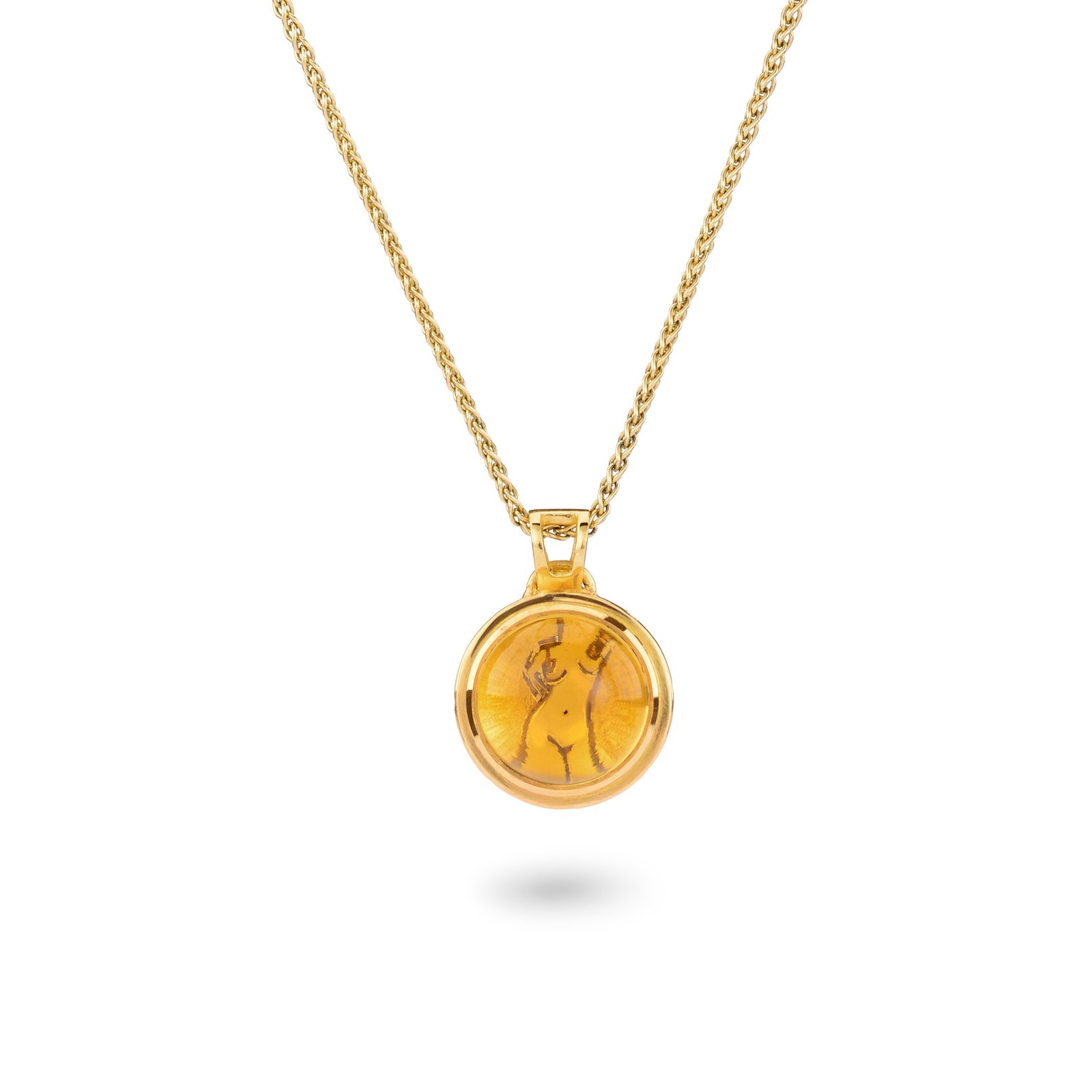 gold necklace with large square citrine