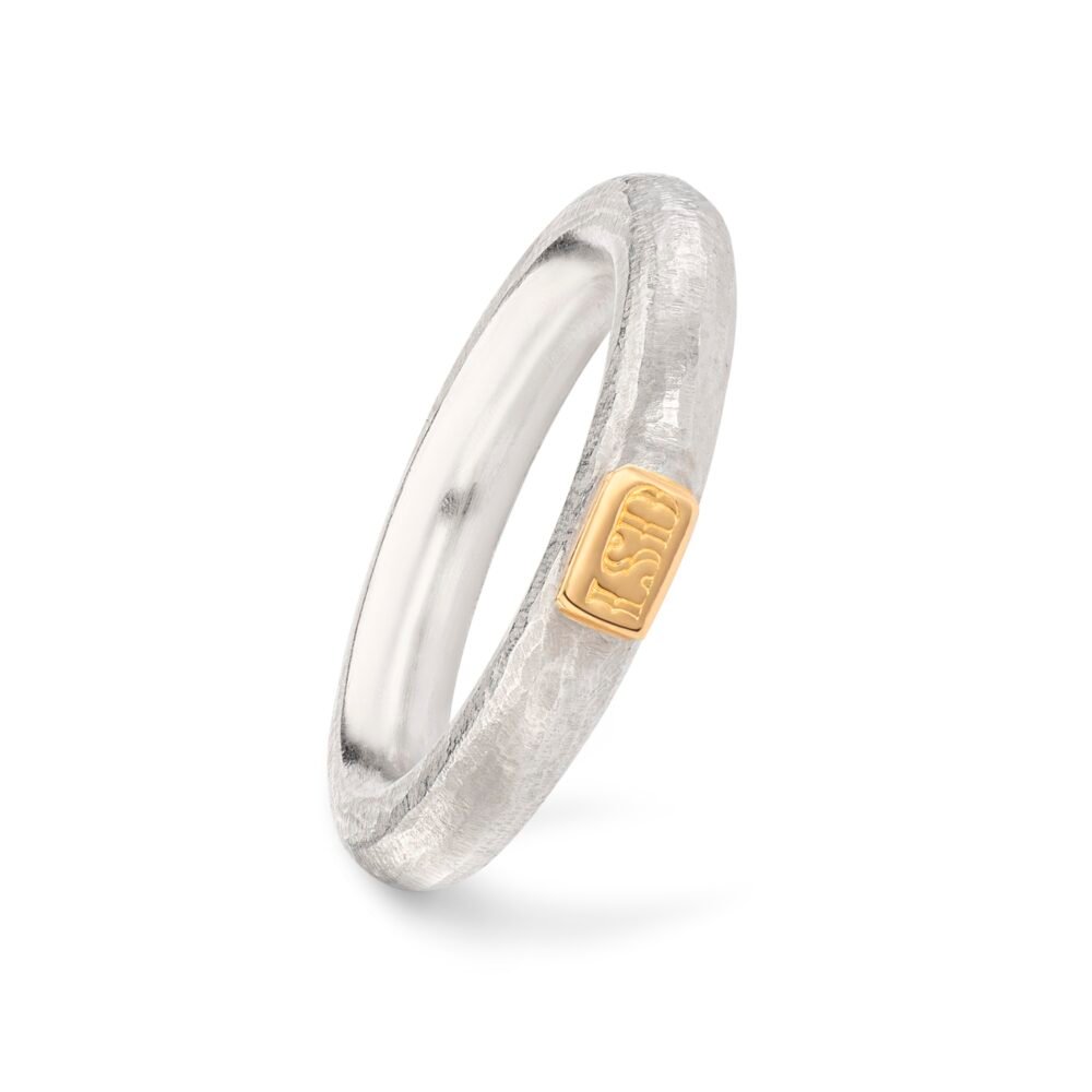 Chunky Silver and 18ct yellow gold stamped LSD ring, perfect every day stacking ring