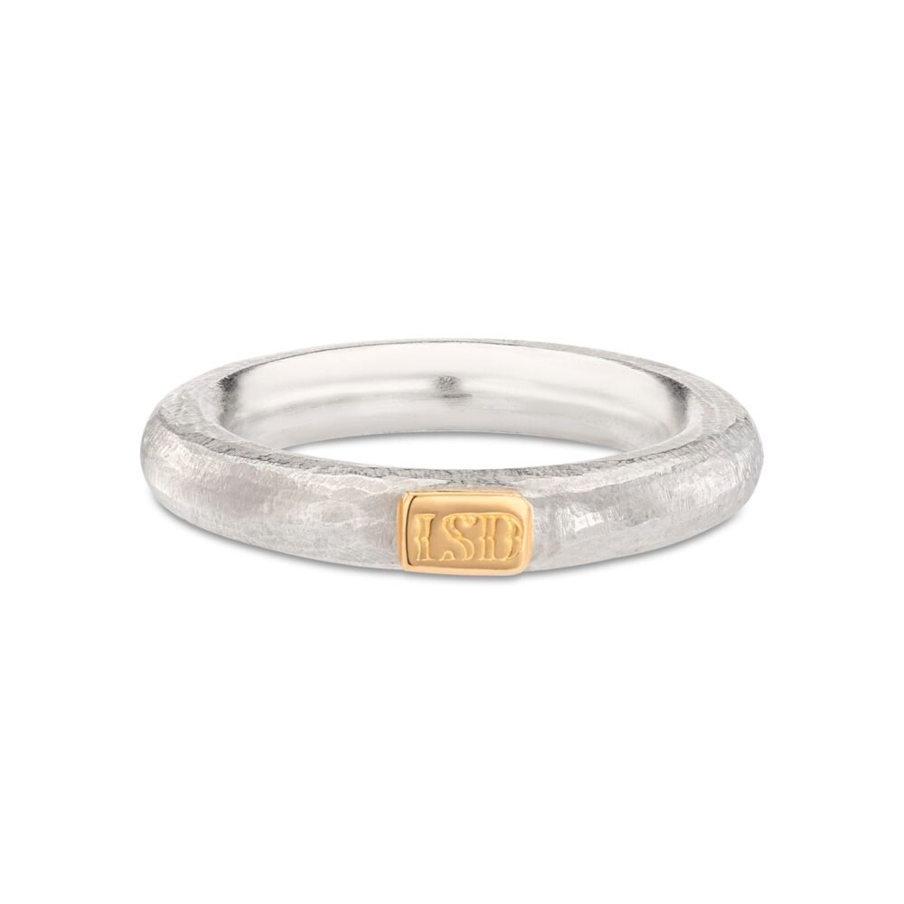 silver band ring stamped with a gold signature LSD (2)