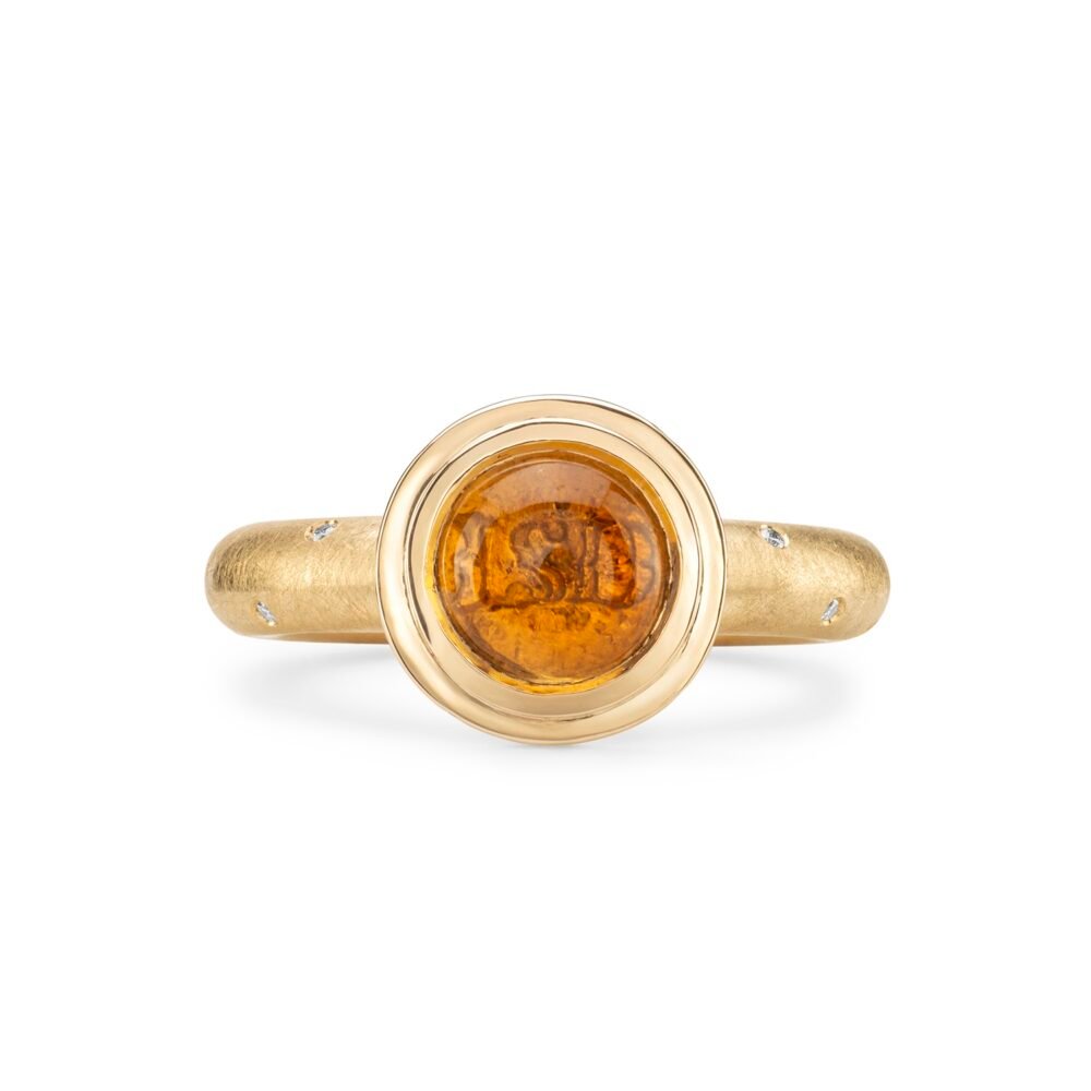 gold citrine ring with diamonds