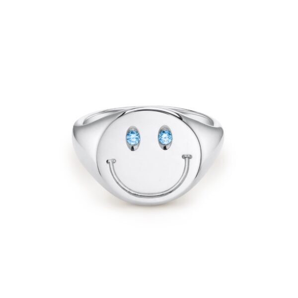 SILVER SMILEY SIGNET RING