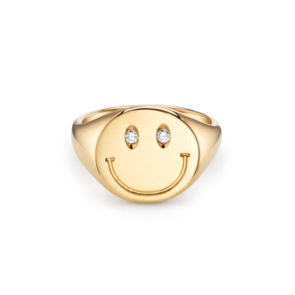 GOLD SMILEY SIGNET RING