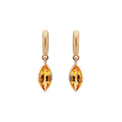 Diamond and citrine hoop drops earrings