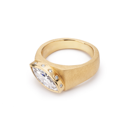 18ct gold signet style marquise diamond engagement ring