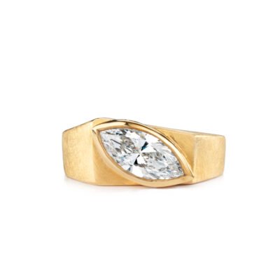 Marquise diamond and gold engagement ring