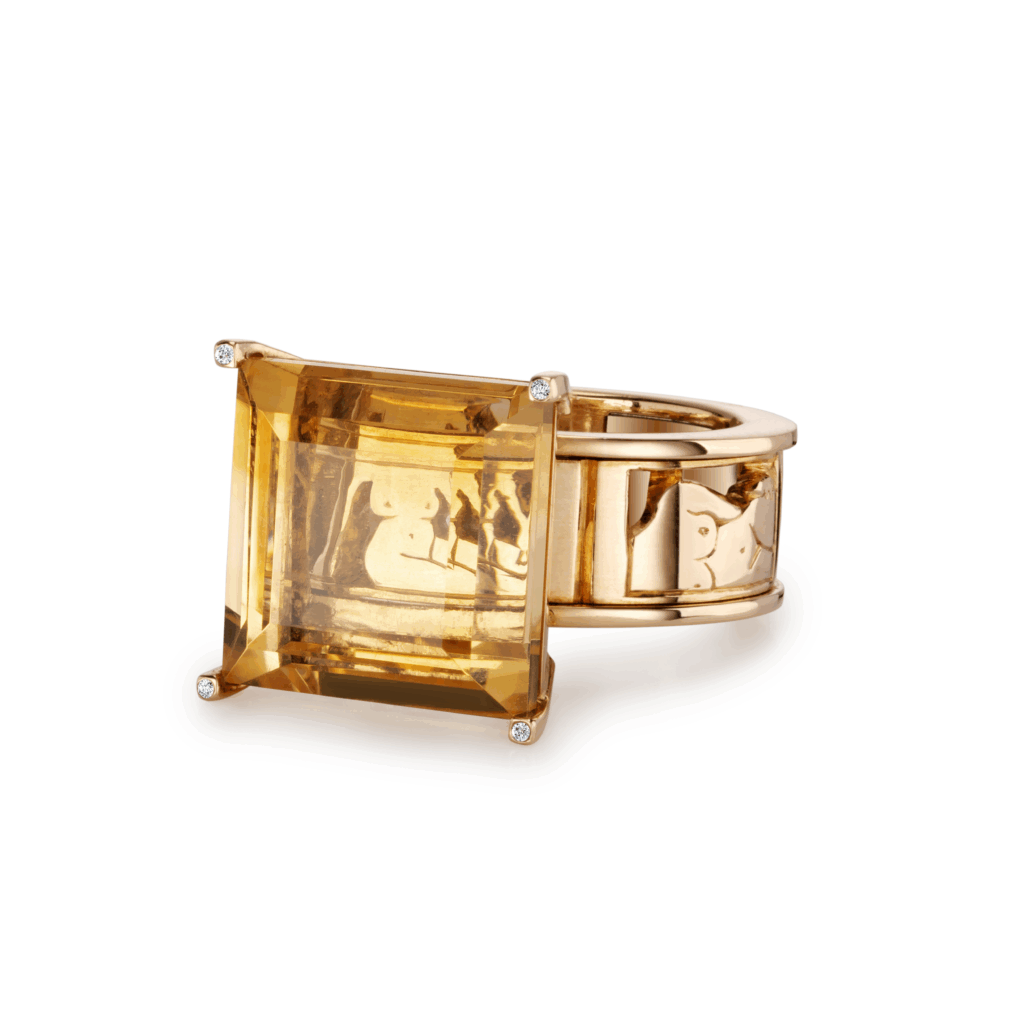 citrine and gold spinning ring