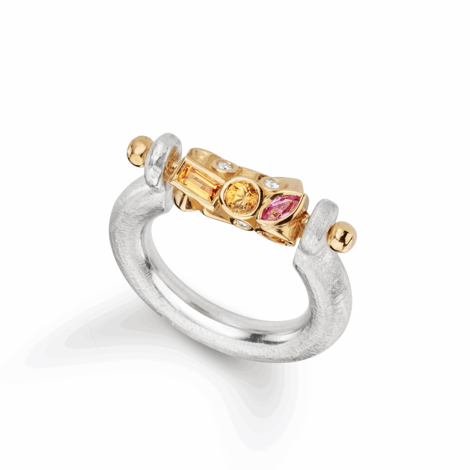 18ct gold, silver, multi stone spinning ring