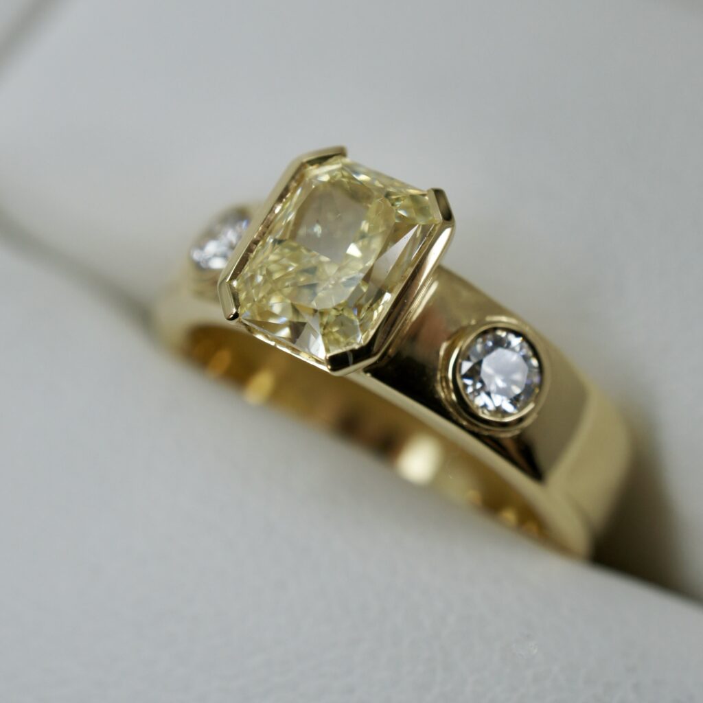 18ct yellow gold, yellow and white diamond engagement ring