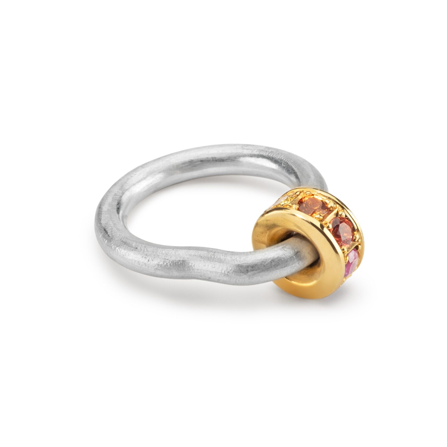 silver & rainbow sapphire 18ct spinning ring