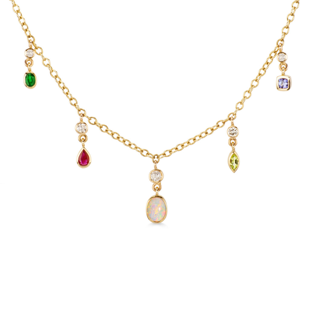 gold multi-stone birthstone necklace