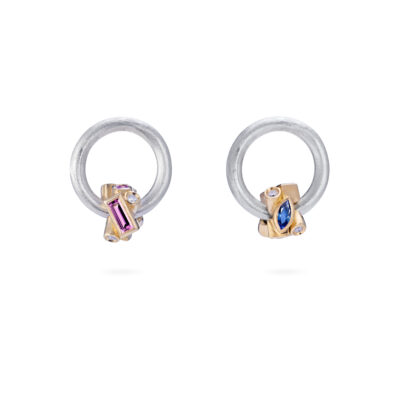18ct gold, silver, sapphires and diamond stud earrings
