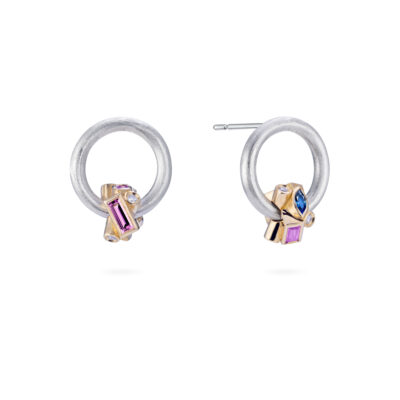 18ct gold, silver, sapphires and diamond stud earrings