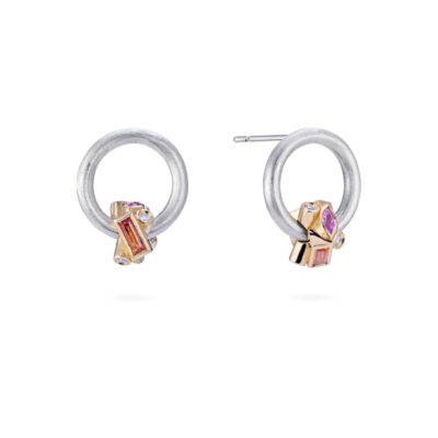 pink and orange sapphires with diamonds in 18ct gold and silver